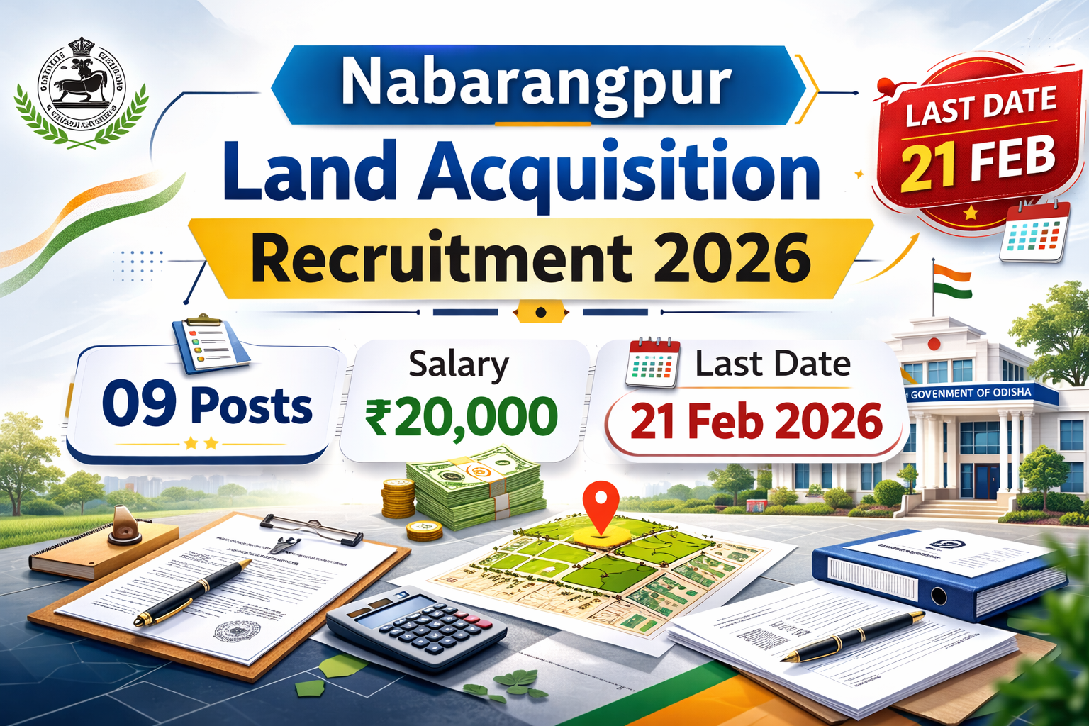 Nabarangpur Land Acquisition Recruitment 2026 notification for 09 posts with last date 21 February