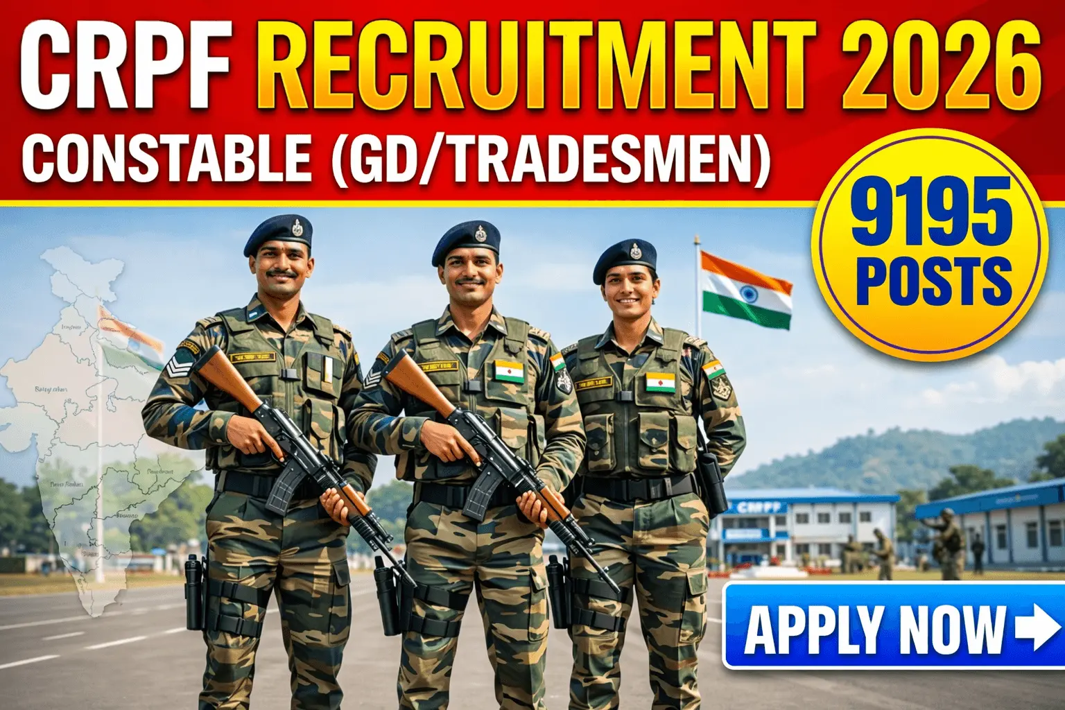 CRPF Constable Recruitment 2026 9195 posts apply online