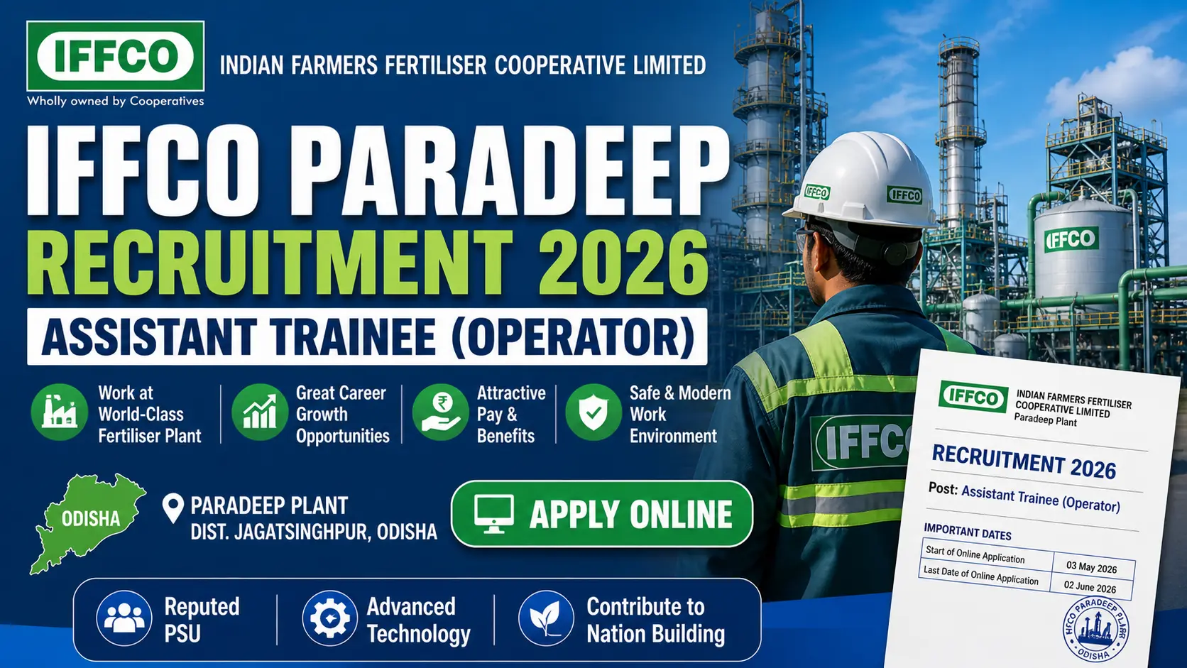 FFCO Paradeep Recruitment 2026 Notification Out – Apply Online for Assistant Trainee (Operator)