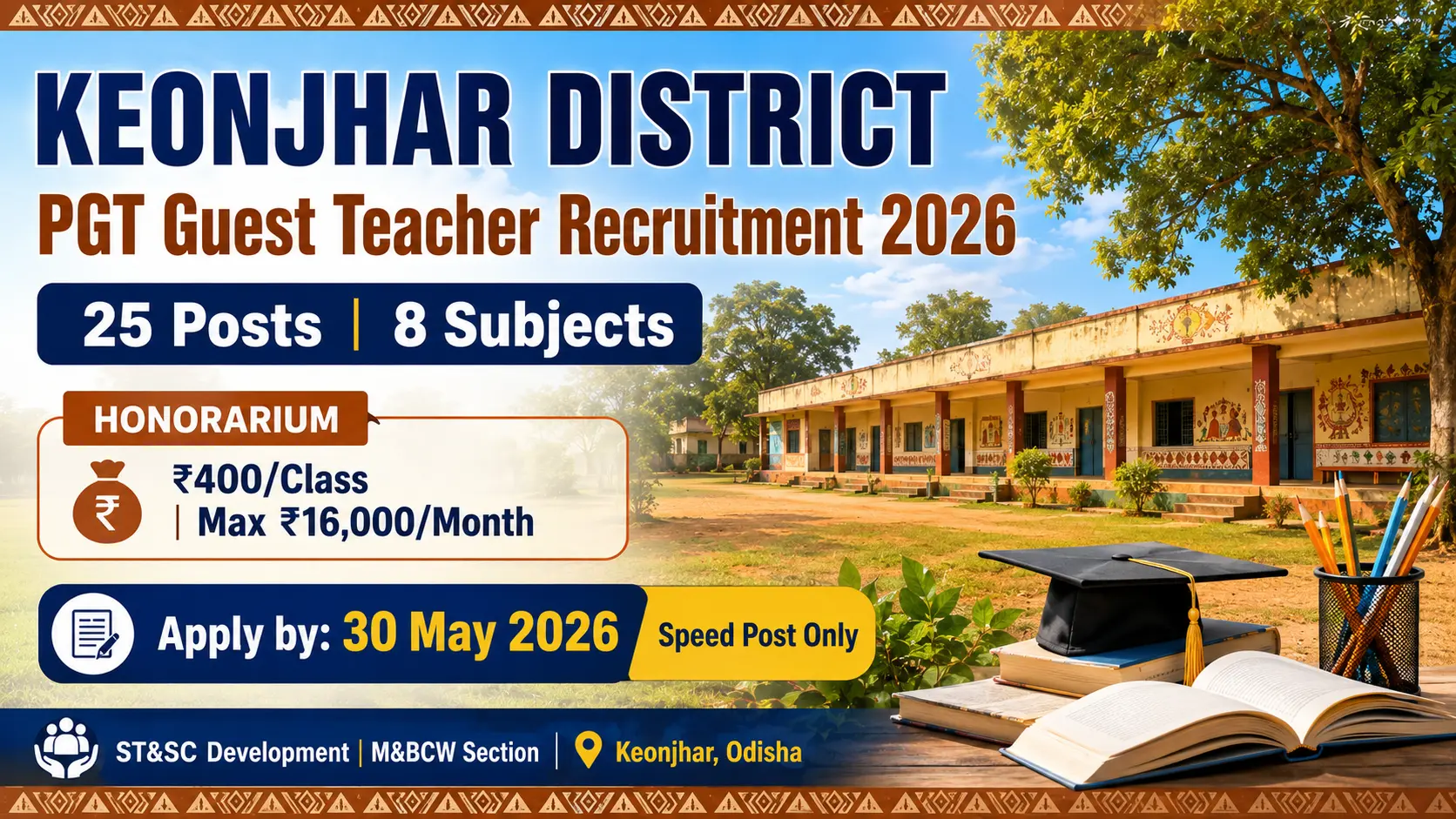 Keonjhar PGT Guest Teacher Recruitment 2026 – 25 Posts under ST&SC Development, Walk-in Interview on 10 June 2026