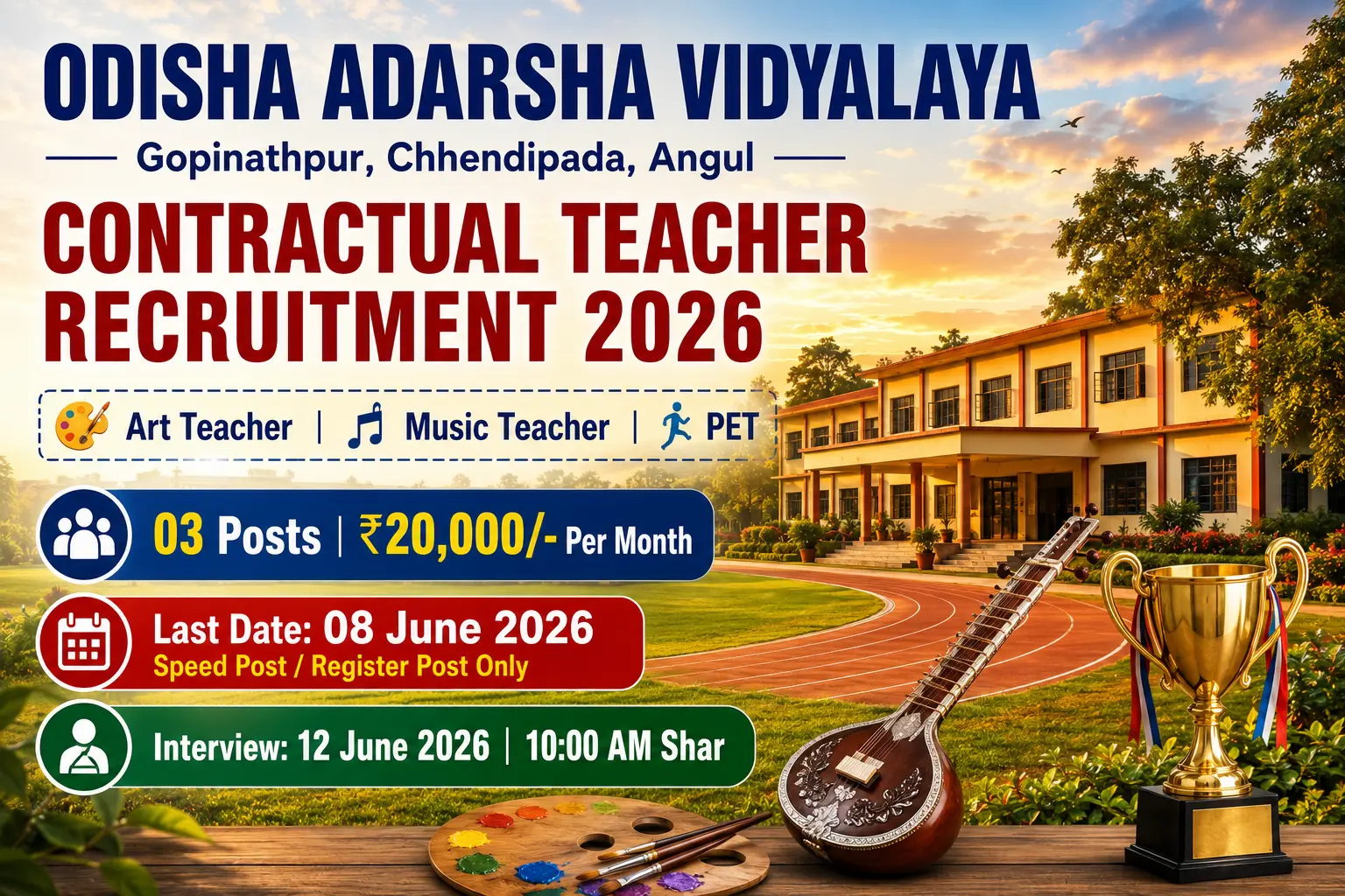 OAV Gopinathpur Contractual Teacher Recruitment 2026 – Art Teacher, Music Teacher and PET Vacancy – Apply by 08 June 2026