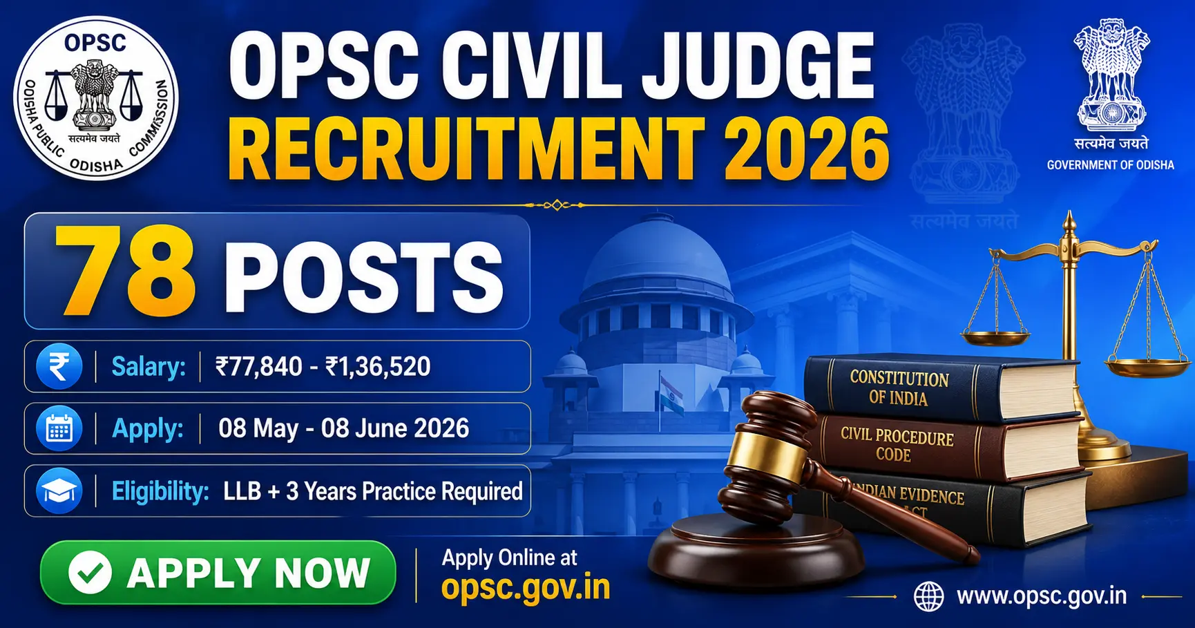 OPSC Civil Judge Recruitment 2026 Apply Online for 78 Posts