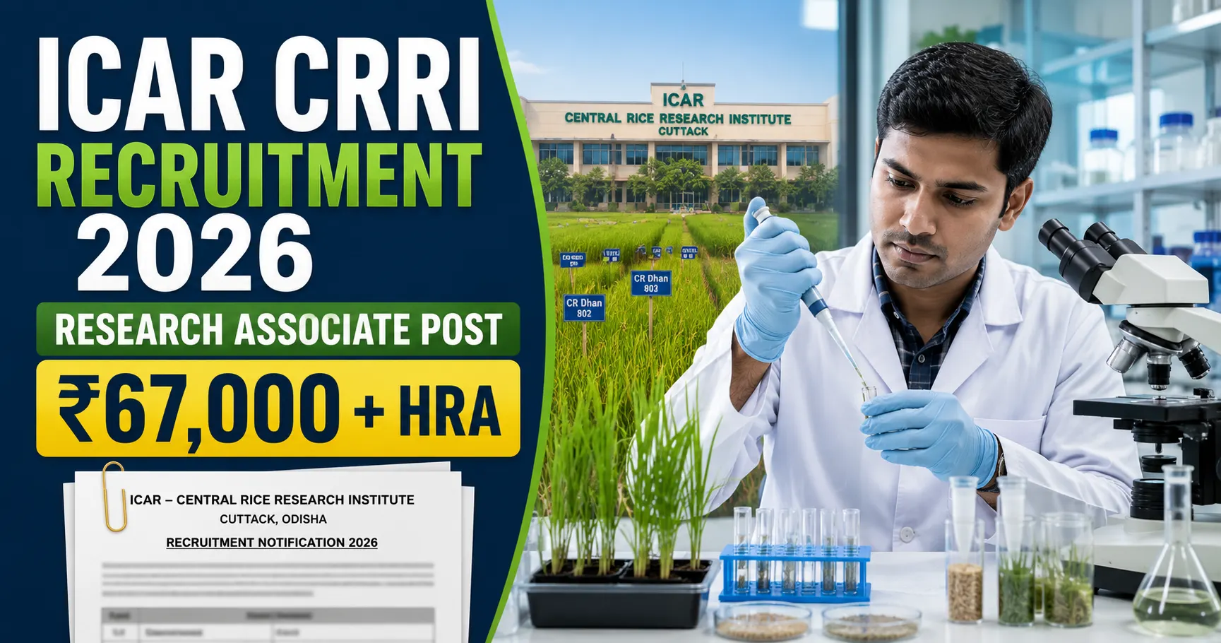ICAR CRRI Recruitment 2026 Research Associate Walk in Interview Notification