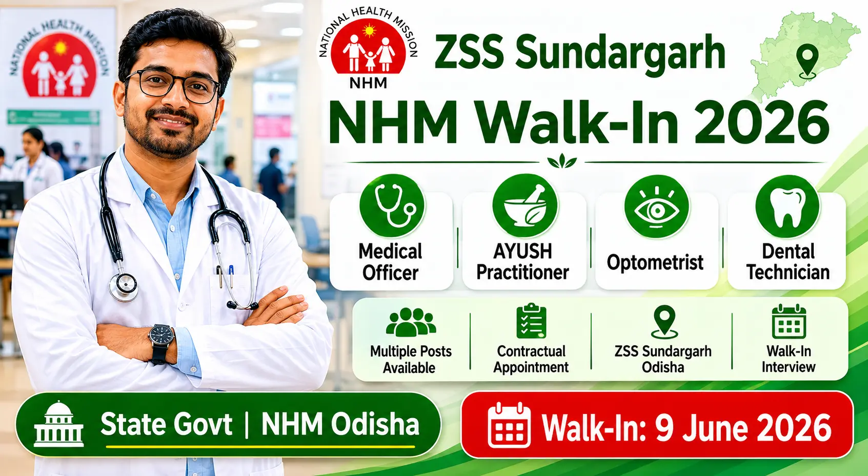 ZSS Sundargarh NHM Walk-In 2026 recruitment notification for 47 Medical Officer and AYUSH posts