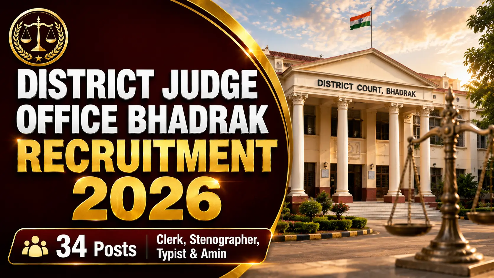 Bhadrak District Court Recruitment 2026 Notification for Clerk Typist Stenographer and Salaried Amin Posts