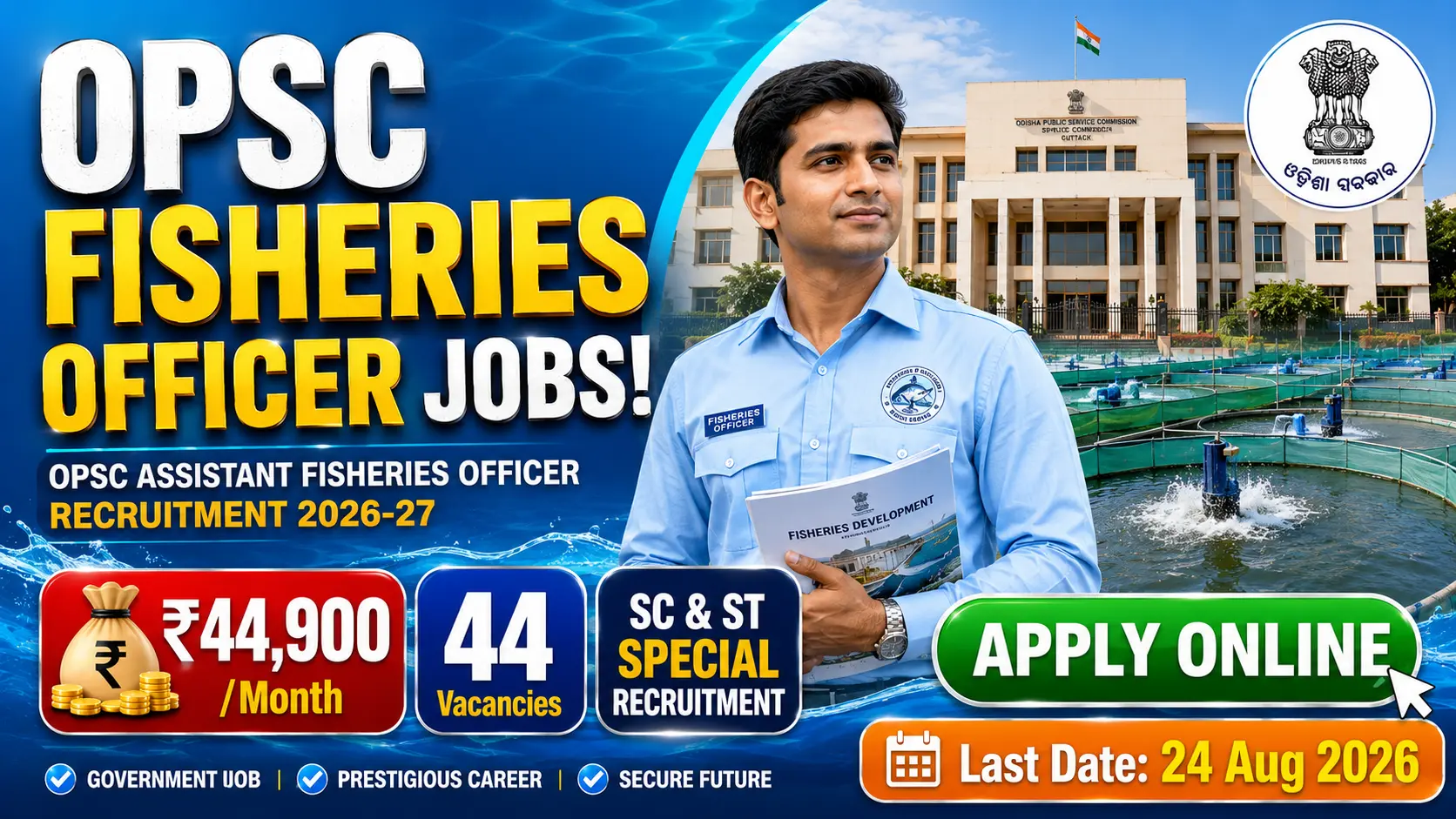 OPSC Assistant Fisheries Officer Recruitment 2026-27 notification for 44 Assistant Fisheries Officer Group-B vacancies