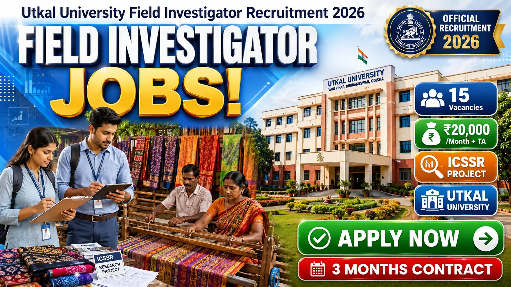 Utkal University Field Investigator Recruitment 2026 Notification for 15 Posts