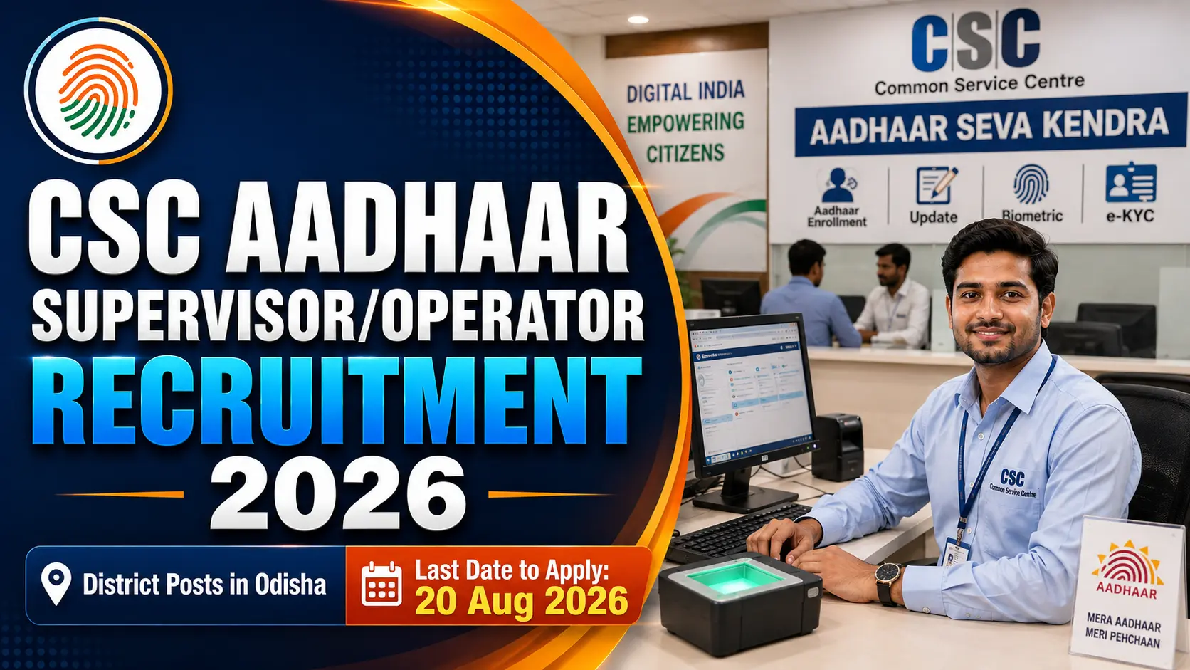 CSC Aadhaar Supervisor Operator Recruitment 2026 Odisha Notification