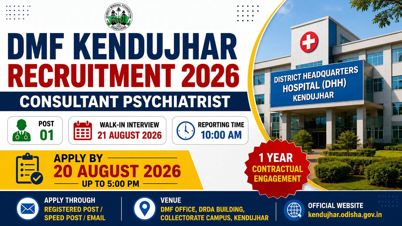 DMF Kendujhar Recruitment 2026 Consultant Psychiatrist