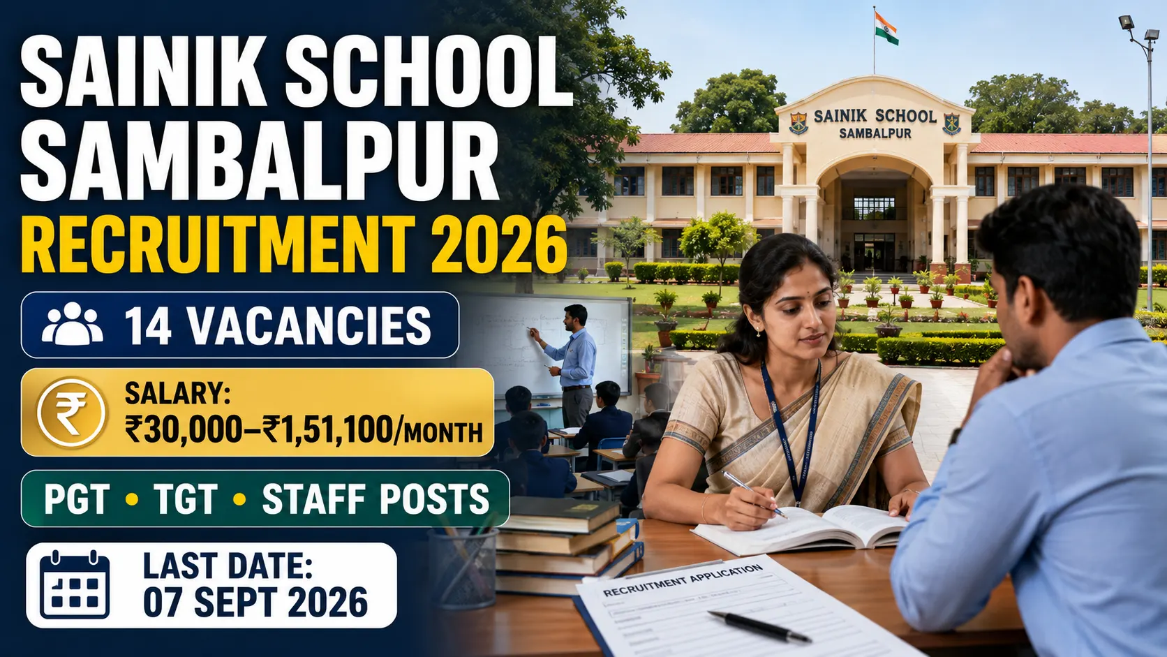 Sainik School Sambalpur Recruitment 2026 – 14 PGT TGT and Staff Posts