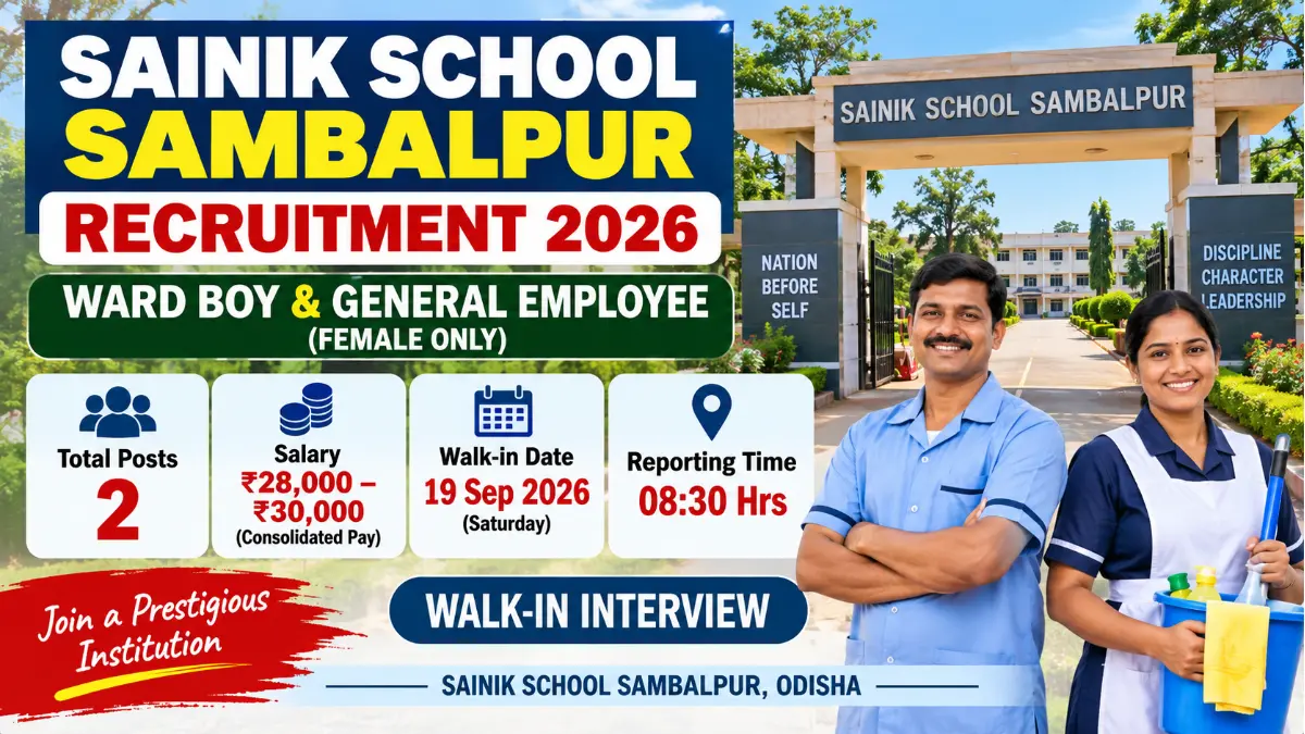 Sainik School Sambalpur Recruitment 2026 Ward Boy and General Employee