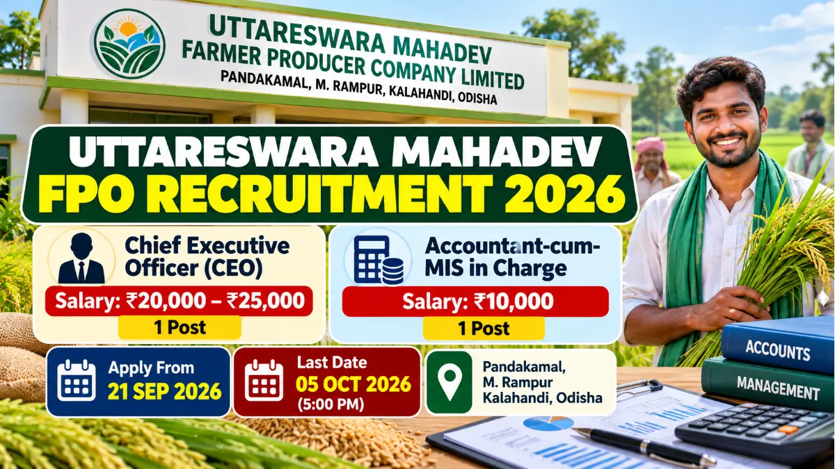 Uttareswara Mahadev FPO Recruitment 2026 – CEO and Accountant-cum-MIS vacancies in Kalahandi, Odisha