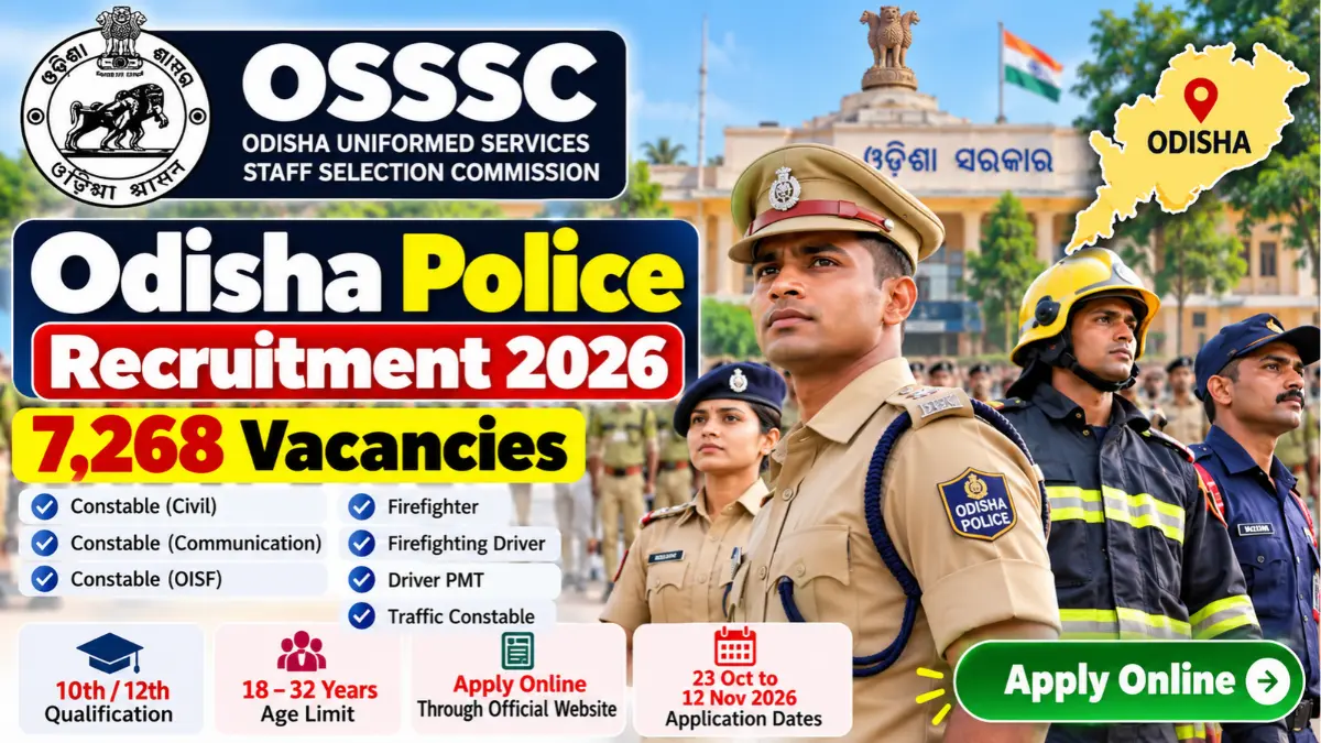 Odisha Police Recruitment 2026 – 7,268 Constable, Firefighter and Driver Posts