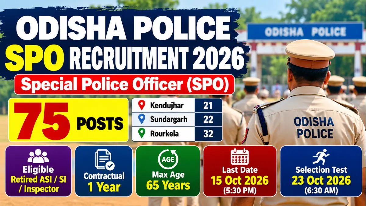Odisha Police SPO Recruitment 2026 – 75 Special Police Officer posts for retired ASI, SI and Inspector