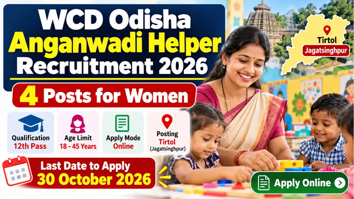 WCD Odisha Anganwadi Helper Recruitment 2026 – 4 Posts for Women
