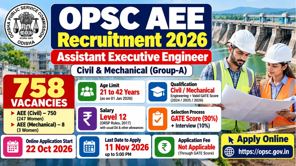 OPSC AEE Recruitment 2026 for 758 Assistant Executive Engineer Civil and Mechanical posts